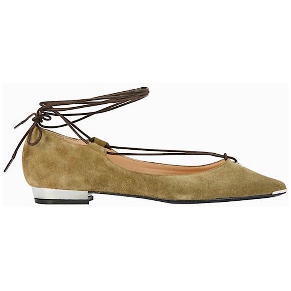 Barbara Bui Women’s Olive Green Ankle Tie Suede‎ Pointed Toe Flats Size 37